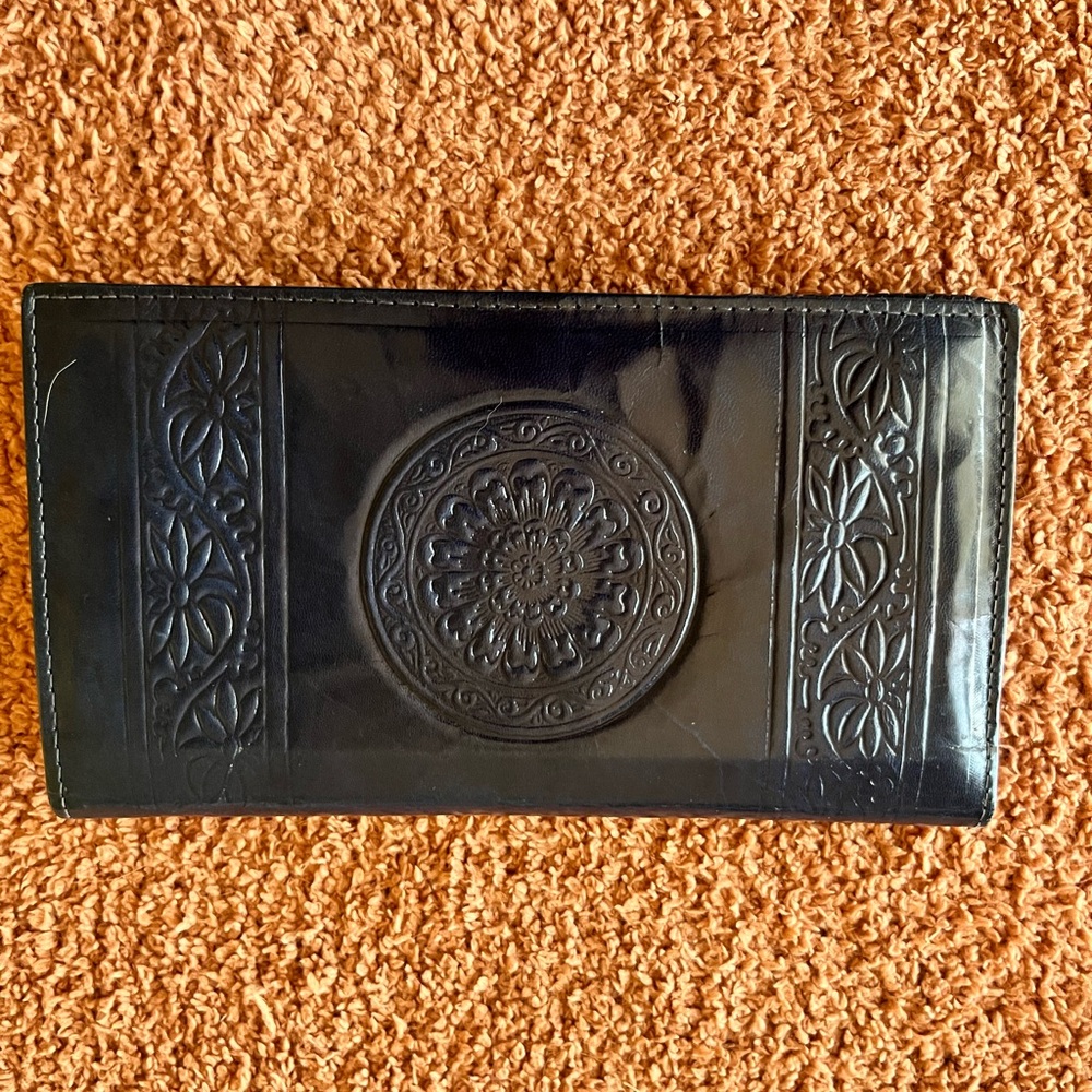 Vintage Embossed Blue Leather Clutch